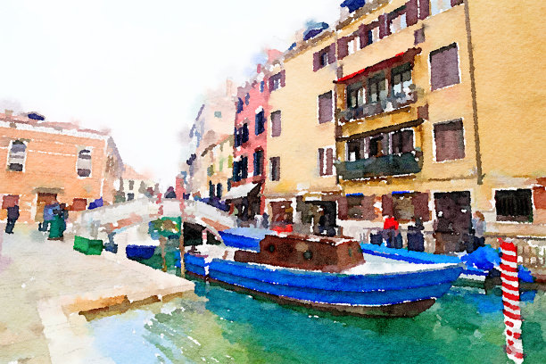意大利威尼斯水彩画，威尼斯水彩画。图片下载