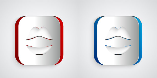 剪纸微笑的唇图标孤立在灰色上图片下载