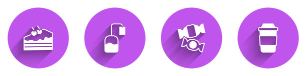 集块饼茶包糖和杯茶图标图片下载