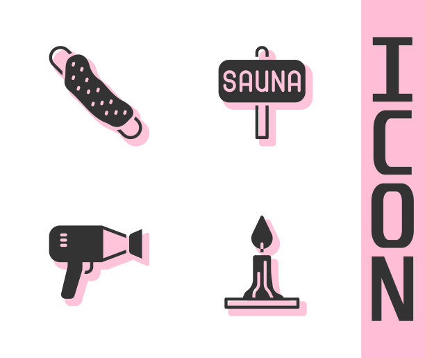 设置燃烧的蜡烛、毛巾、吹风机和图片下载