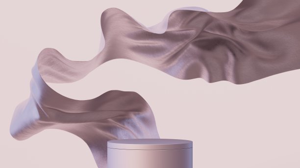 豪华3d平台与飞行布。插图在时髦的银色颜色。产品和化妆品的背景介绍。图片下载