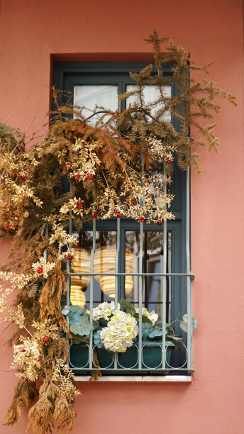 房子的窗户用鲜花装饰图片下载