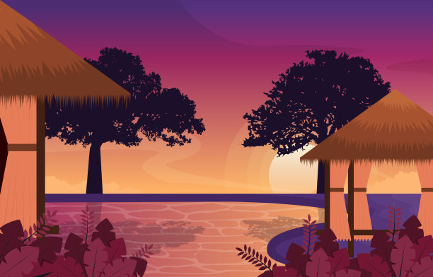 美丽的日落度假小屋游泳池巴厘岛图片下载