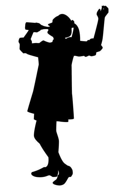 醉酒女子手持啤酒杯的剪影图片下载