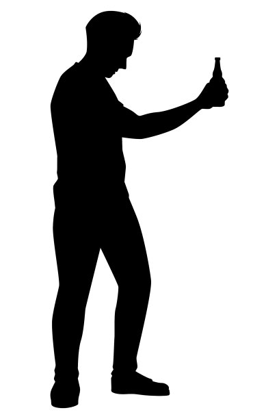 醉汉手持啤酒杯的剪影图片下载