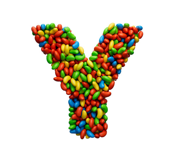 字母Y彩色果冻豆字母Y彩虹彩色糖果果冻豆3d插图图片下载