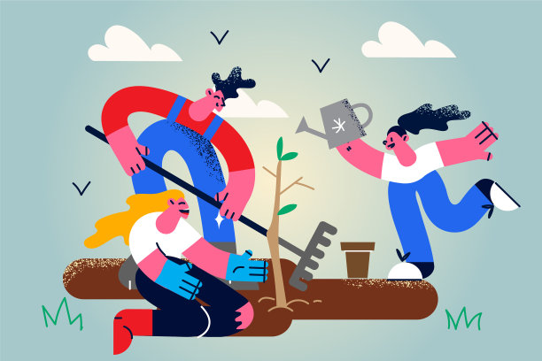 快乐的人把幼苗种在地里图片下载