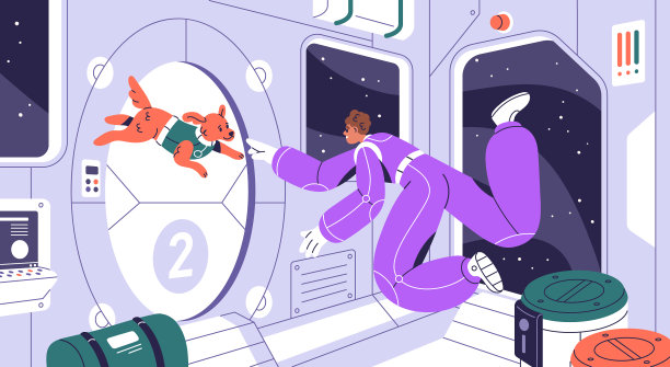 宇航员和狗在飞船舱内飞行图片下载