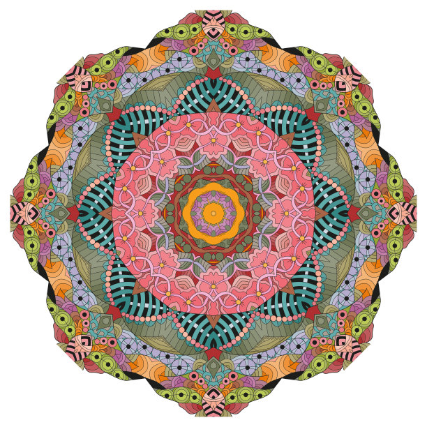 五颜六色的可爱的曼荼罗。装饰不寻常的圆形装饰。图片下载