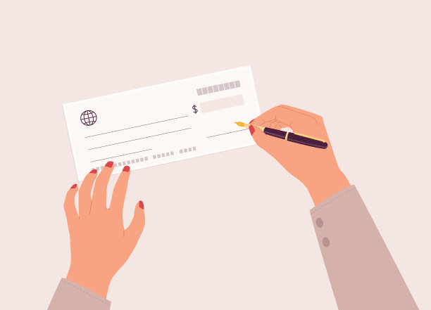 一个用笔写支票的女商人。图片下载