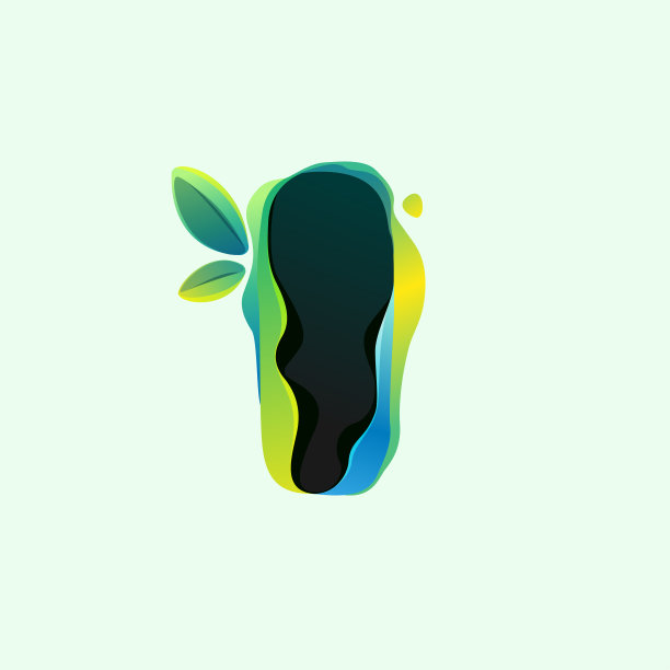 我信生态标志与绿叶全息图glitch风格。图片下载