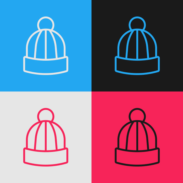 波普艺术线冬季帽子图标孤立的颜色图片下载
