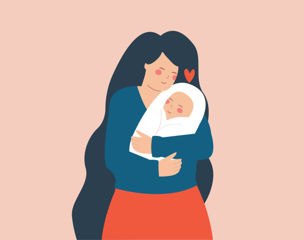 年轻的母亲抱着她刚出生的婴儿，带着爱和关怀。妈妈拥抱着她的孩子。图片下载