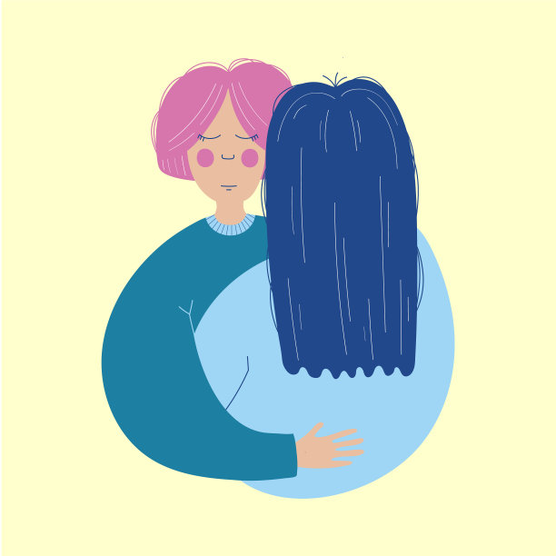 女孩的支持。女人拥抱的女孩。性格,拥抱的肩膀。向量的概念。图片下载