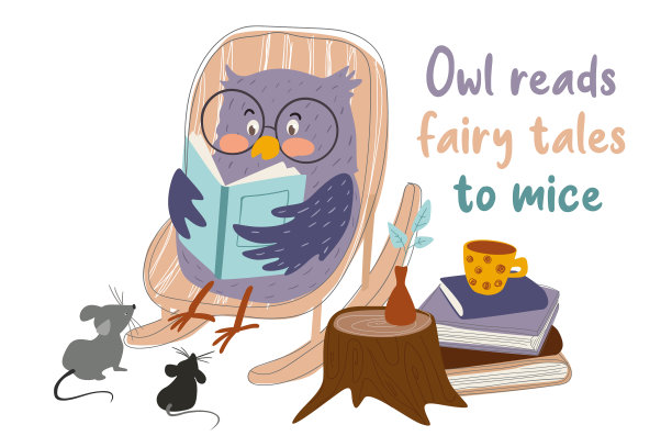 猫头鹰给老鼠读童话故事概念背景图片下载