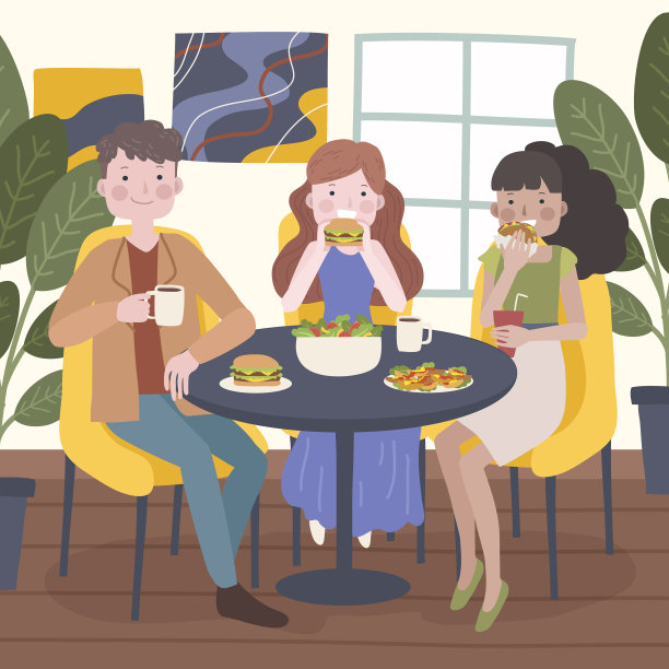 手绘的人在吃饭图片下载