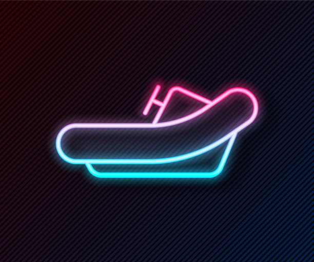 发光的霓虹灯线漂流的小船图标孤立图片下载