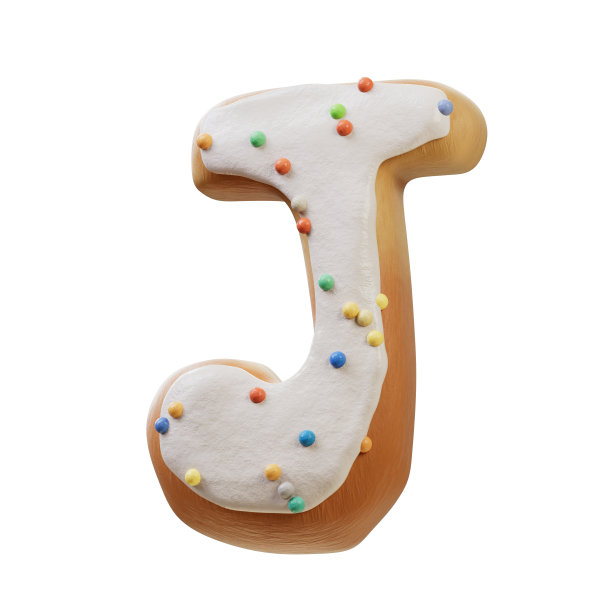 白色奶油甜甜圈字体概念的3D插图。面包店甜蜜的字母表。美味的字母j 3d渲染孤立在白色背景。图片下载