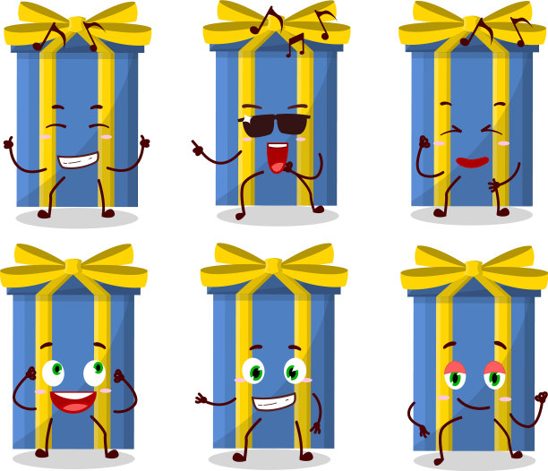 一个形象的蓝色长礼盒舞者卡通图片下载