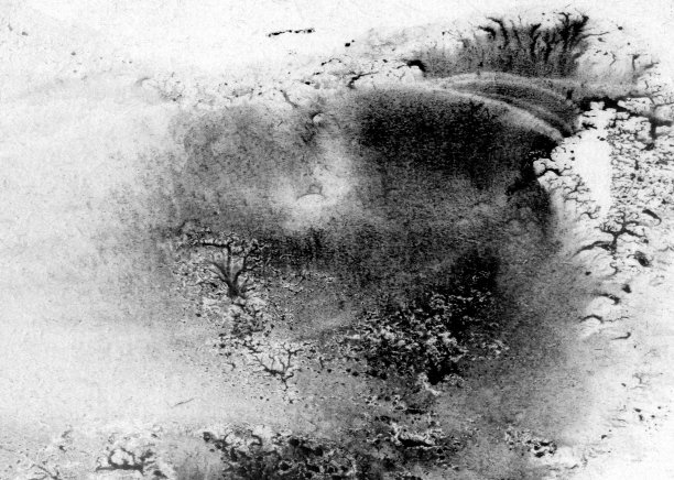 抽象山水水彩手绘插画。黑白水彩景观极简主义图片下载