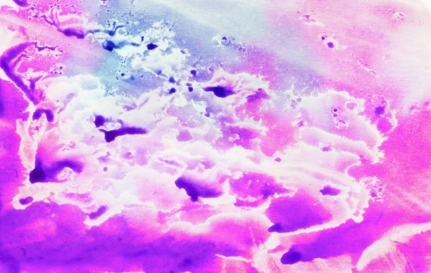 抽象的天空风景水彩手绘插图。明亮的粉红色，蓝色水彩景观图片下载