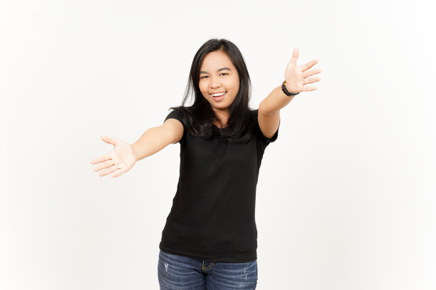 孤立在白底的美丽亚洲女人提供拥抱图片下载