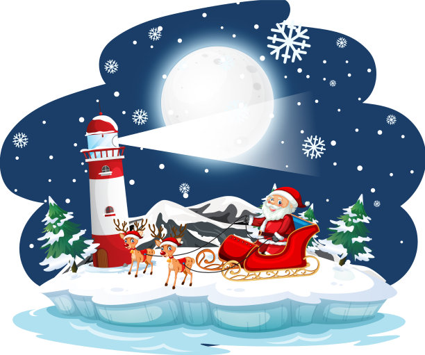 雪夜和圣诞老人坐在雪橇上图片下载