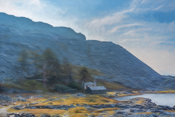 Cwmorthin Terrace和Rhosydd Slate Quarry的数字绘画，Blaenau Ffestiniog图片下载