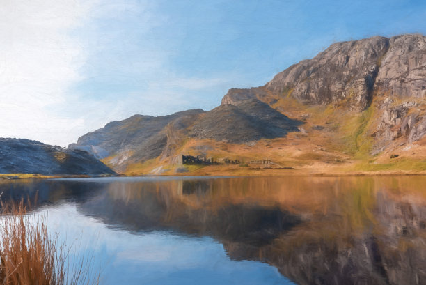 Cwmorthin Terrace和Rhosydd Slate Quarry的数字绘画，Blaenau Ffestiniog图片下载