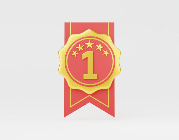 红色的证书主体带有金色的星星和第一保证ISO产品服务的最佳质量保证，并通过3d渲染插图获得冠军奖概念。图片下载