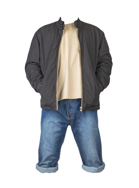 牛仔蓝色短裤，t恤和夹克上的拉链孤立在白色背景图片下载