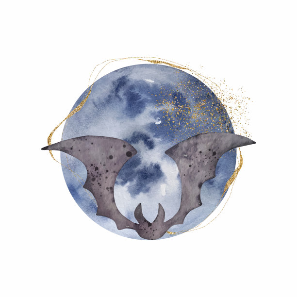 满月和金色的飞溅蝙蝠图片下载