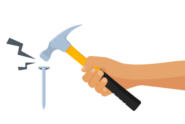 男子在铁锤上钉上孤立的白色图片下载