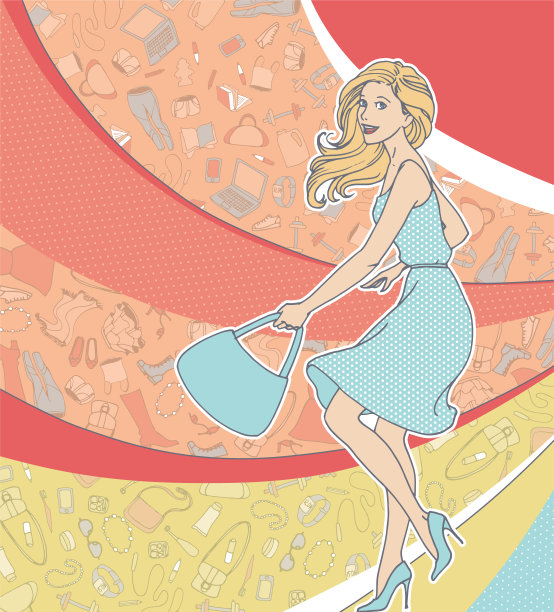 手绘插画女孩与购物图片下载