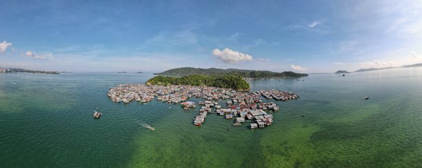 马来西亚婆罗洲沙巴沿岸岛屿海滩地区的鸟瞰图图片下载