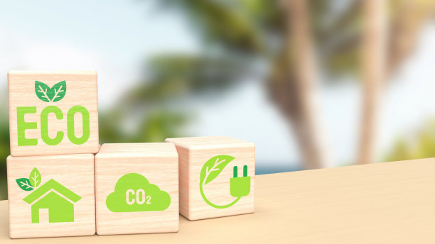 桌子上的木砖，用于生态或生态概念的3d渲染图片下载