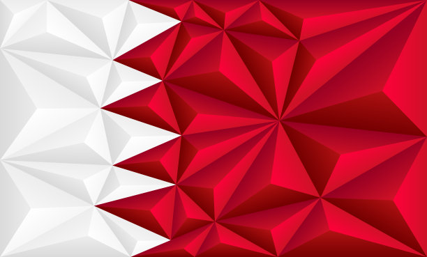 抽象的多角形背景，彩色的白色和红色条纹的巴林国旗的形式。巴林的多边形国旗。图片下载