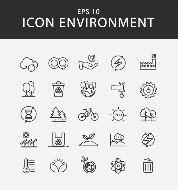 环境自然线条图标集合。ESG概念，环境、社会和治理净零。旗帜设计。行图标集。EPS10矢量插图。图片下载