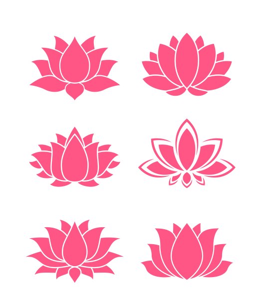 粉红色的莲花图标，鲜花和瑜伽花图片下载
