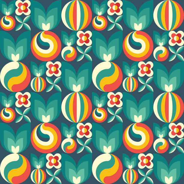 背景水果和绿叶自然。抽象的几何无缝图案。平面设计风格的装饰物。成熟收获的旗帜。花的背景。有机蔬菜产品。热带。图片下载