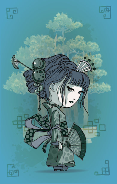 美丽的推车日本女孩站在和服图片下载