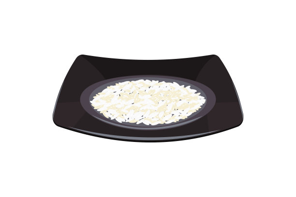 白米饭放在黑色的方形盘子里图片下载