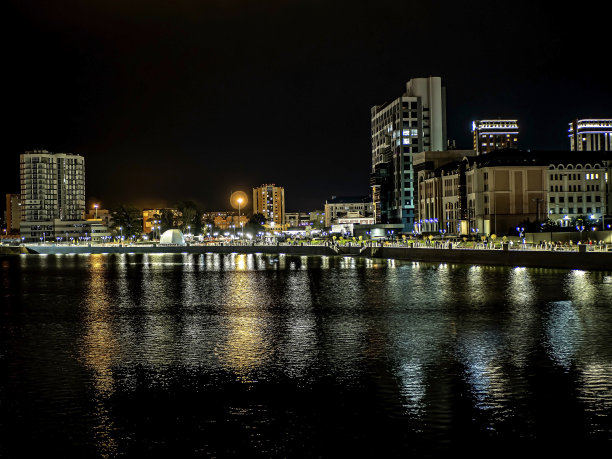 车里雅宾斯克市米亚斯河的夜岸图片下载