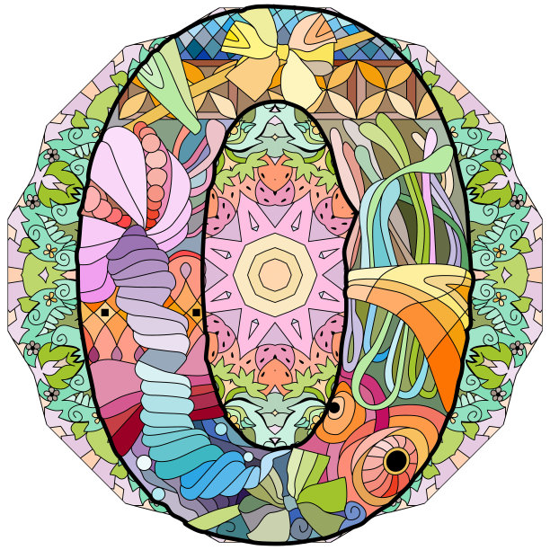 0号复古字体在曼荼罗。雕刻设计。矢量插图。图片下载