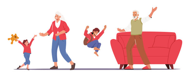 快乐的孙辈拜访祖父母家庭图片下载