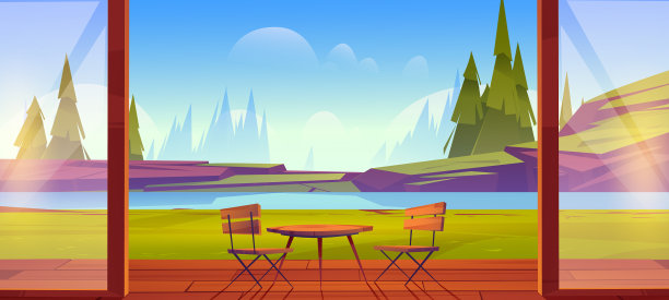 家露台与山湖景观图片下载