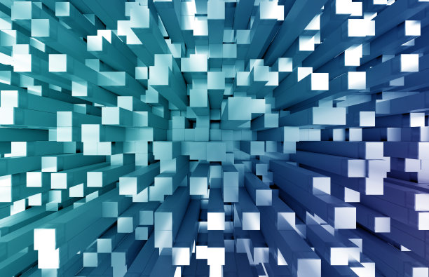 发光的黑色和蓝色方块背景图案3D渲染图片下载