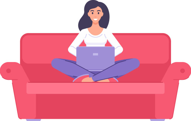 微笑的自由职业女性远程工作冲浪图片下载