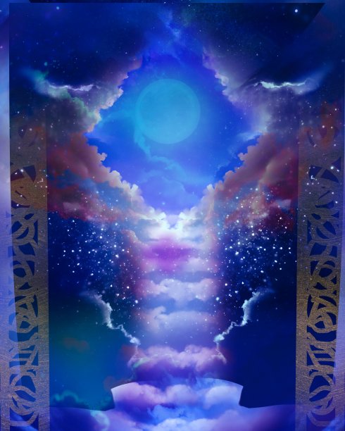 神秘的云楼梯通向天堂，神圣的光从天堂闪耀图片下载