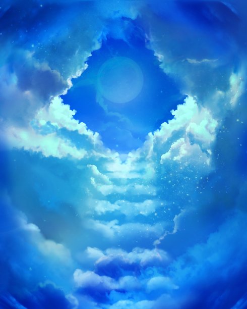 神秘的云楼梯通向天堂，神圣的光从天堂闪耀图片下载